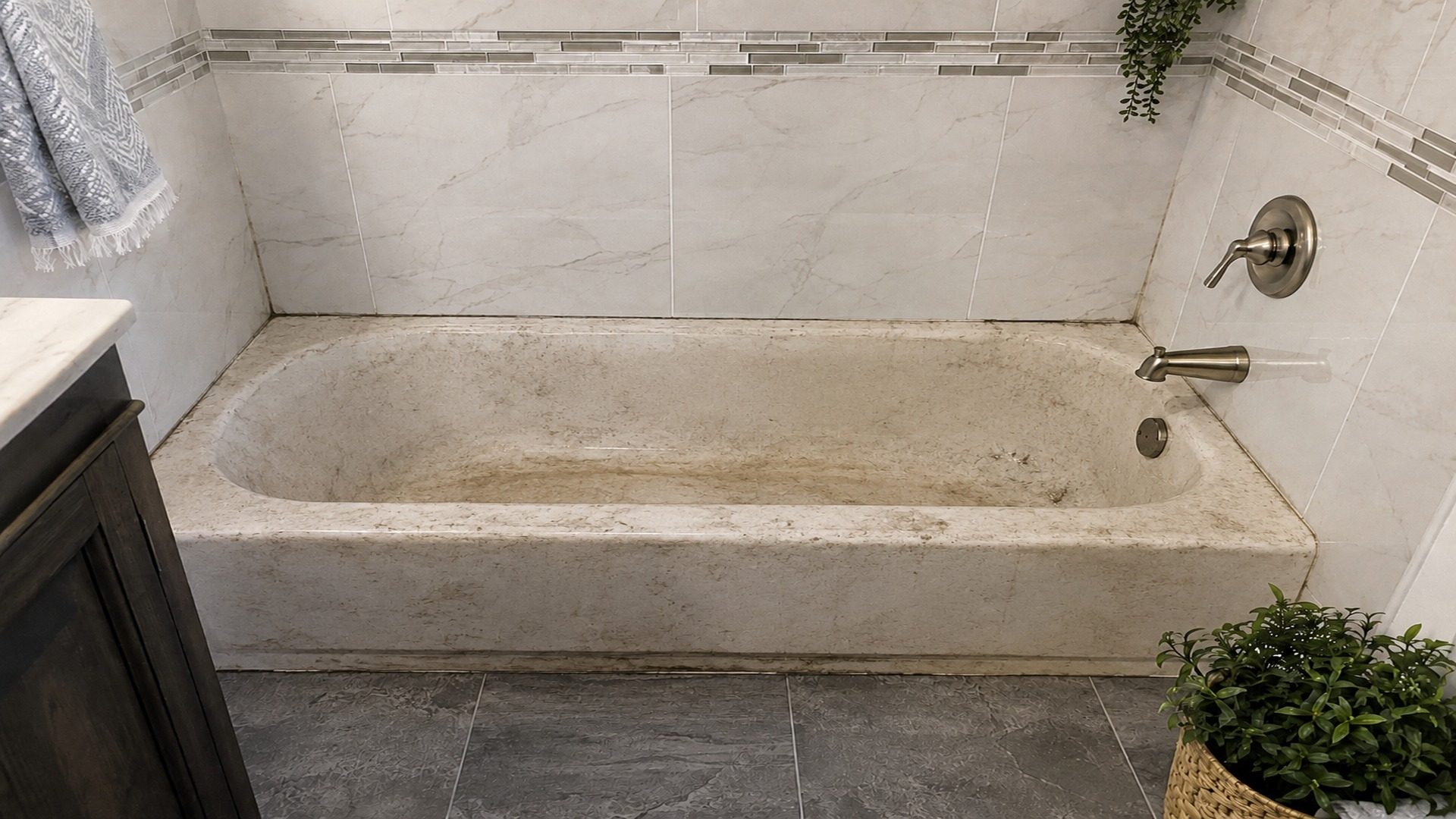Before bathtub refinishing Orlando — worn tub prior to Bath Professional reglazing