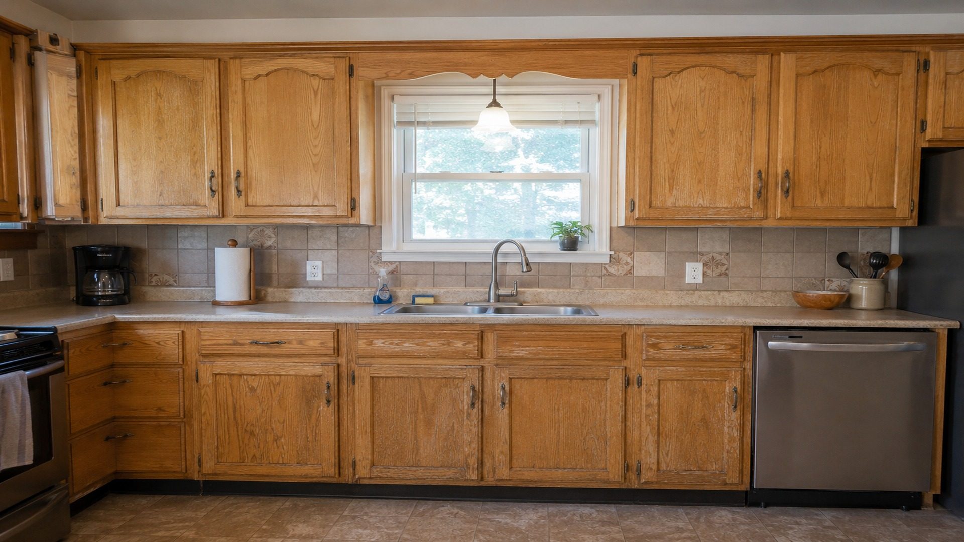 Before: cabinets prior to Bath Professional refinishing